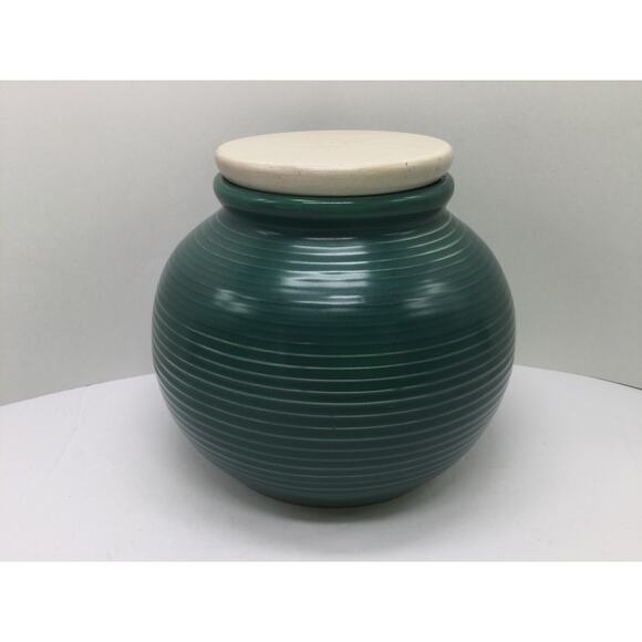 Forest Green Ceramic Kitchen Canister Set with lids lot of 3 - Picture 3 of 11